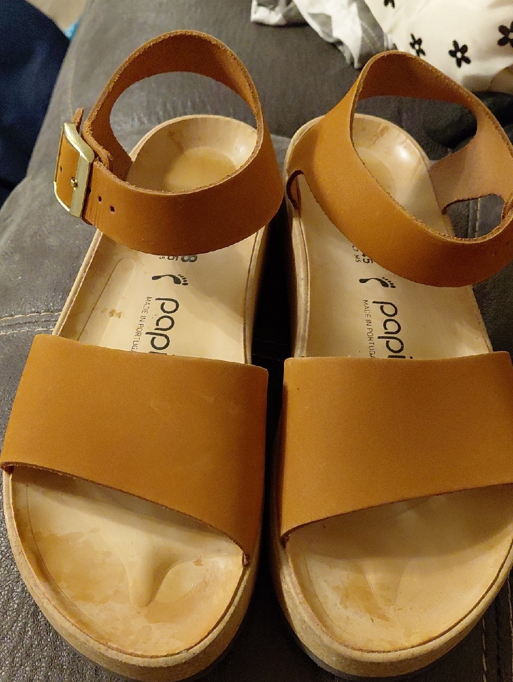 Papillio Women's Tan Brown Leather Ankle Strap Sandals